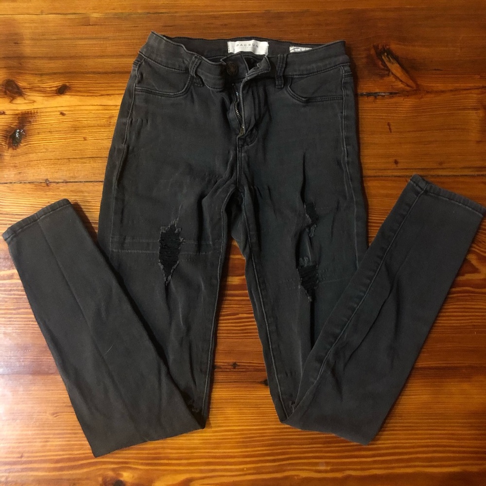 High rise black ripped jeans